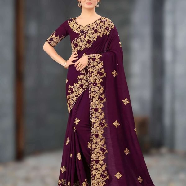এক্সক্লুসিভ ওয়েটলেস জর্জেট এমব্রয়ডারি করা শাড়ি