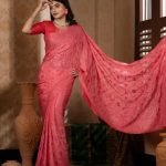 সফট চিনিগুড়া সিল্ক ফেব্রিক্সের এক্সক্লুসিভ এমব্রয়ডারি পার্টি শাড়ি