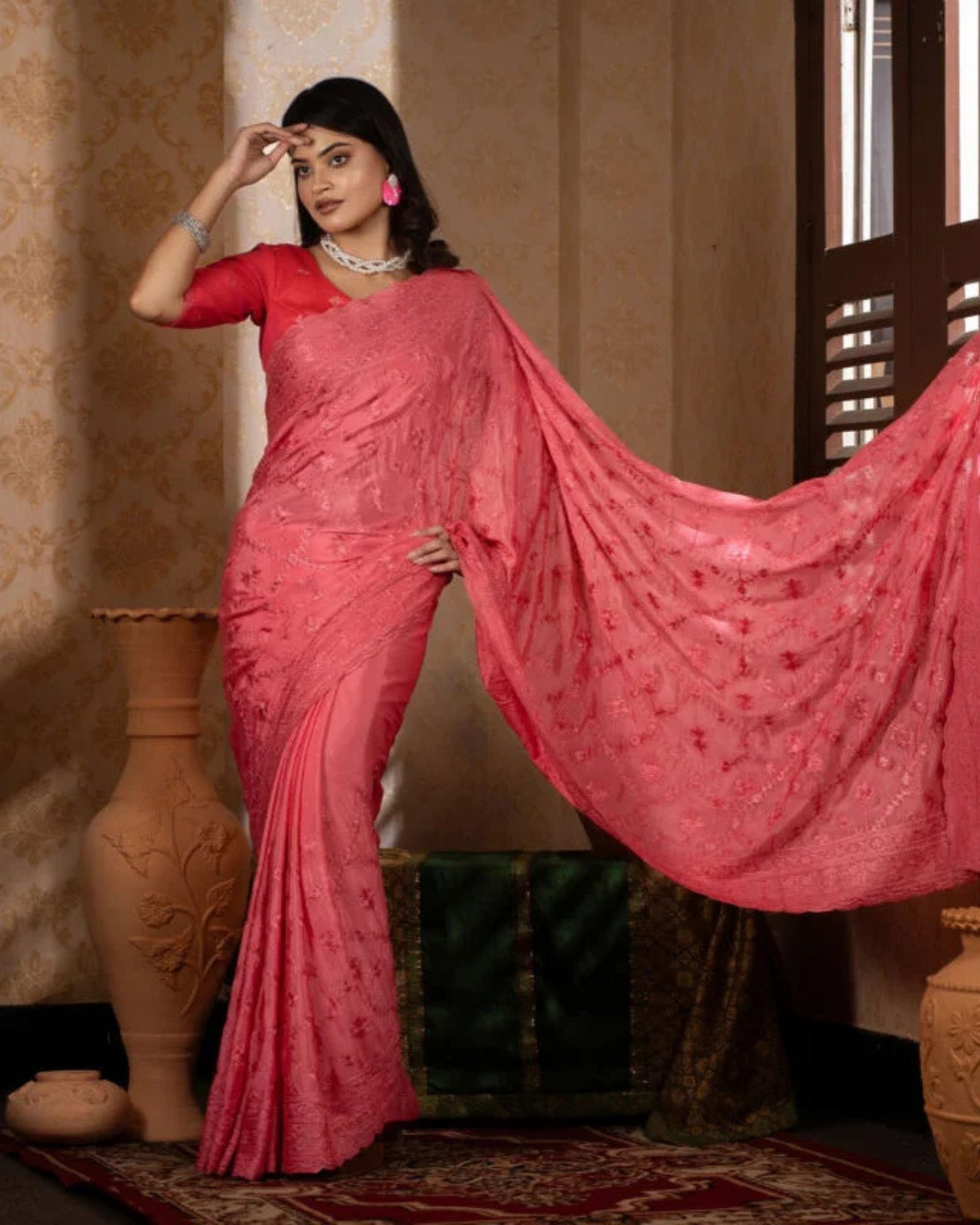 misty-color-exclusive-embroidered-party-saree-made-of-soft-chinigura-silk-fabrics.jpg সফট চিনিগুড়া সিল্ক ফেব্রিক্সের এক্সক্লুসিভ এমব্রয়ডারি পার্টি শাড়ি - Image 1